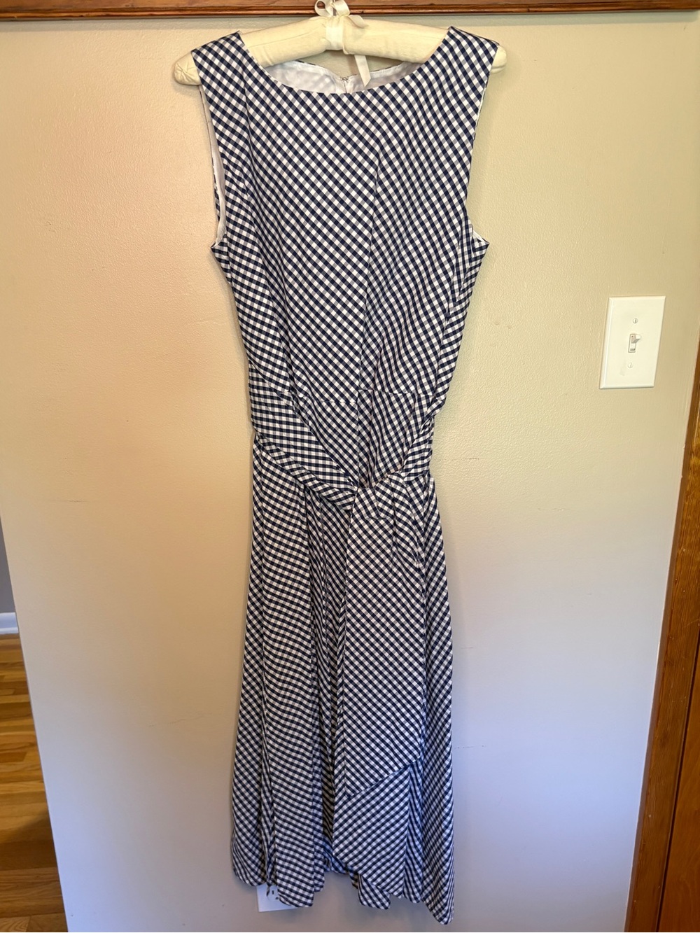 Anne Klein Sleeveless Navy and White Gingham Midi Dress
